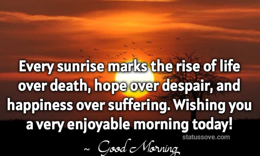 Every sunrise marks the rise of life over death, hope over despair, and happiness over suffering. Wishing you a very enjoyable morning today! 
