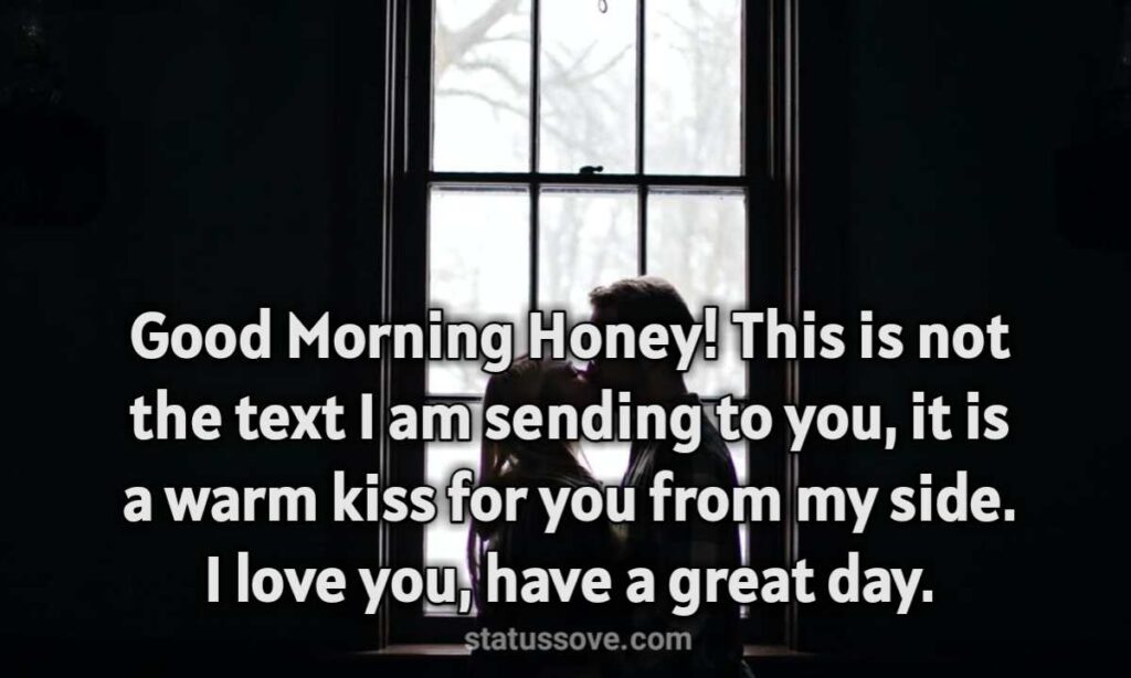 Good Morning Honey! This is not the text I am sending to you, it is a warm kiss for you from my side. I love you, have a great day